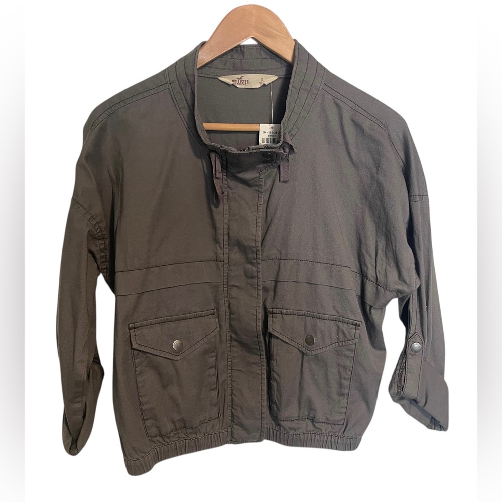 Hollister  NWT Gray Utility Jacket Women's Size Small Full Zip Y2K Cropped - Picture 11 of 12